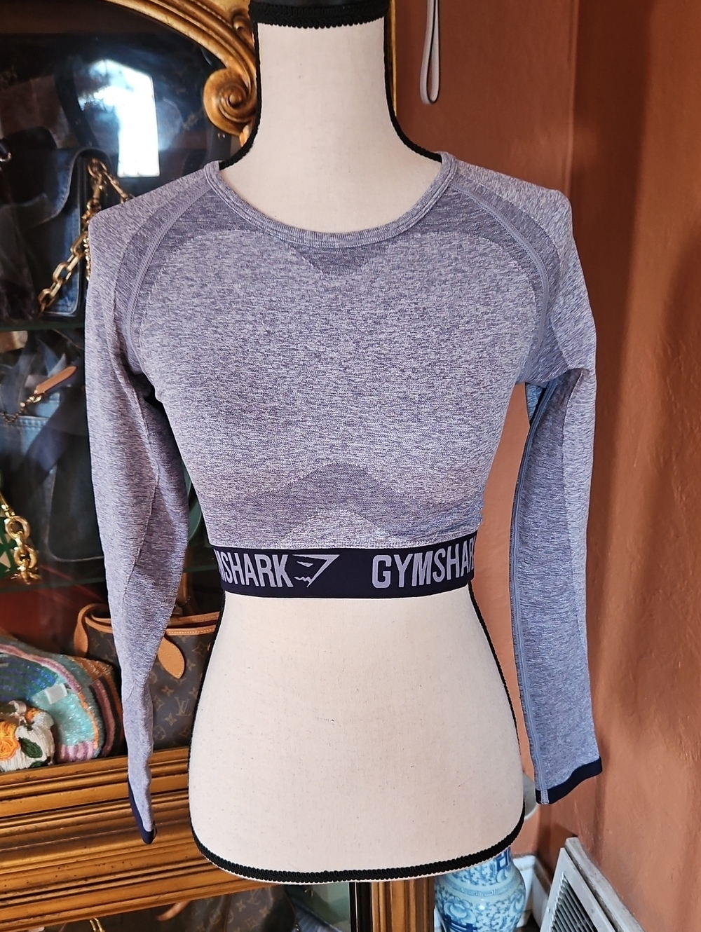 Gymshark Heather Blue Seamless Long-Sleeve Crop Top